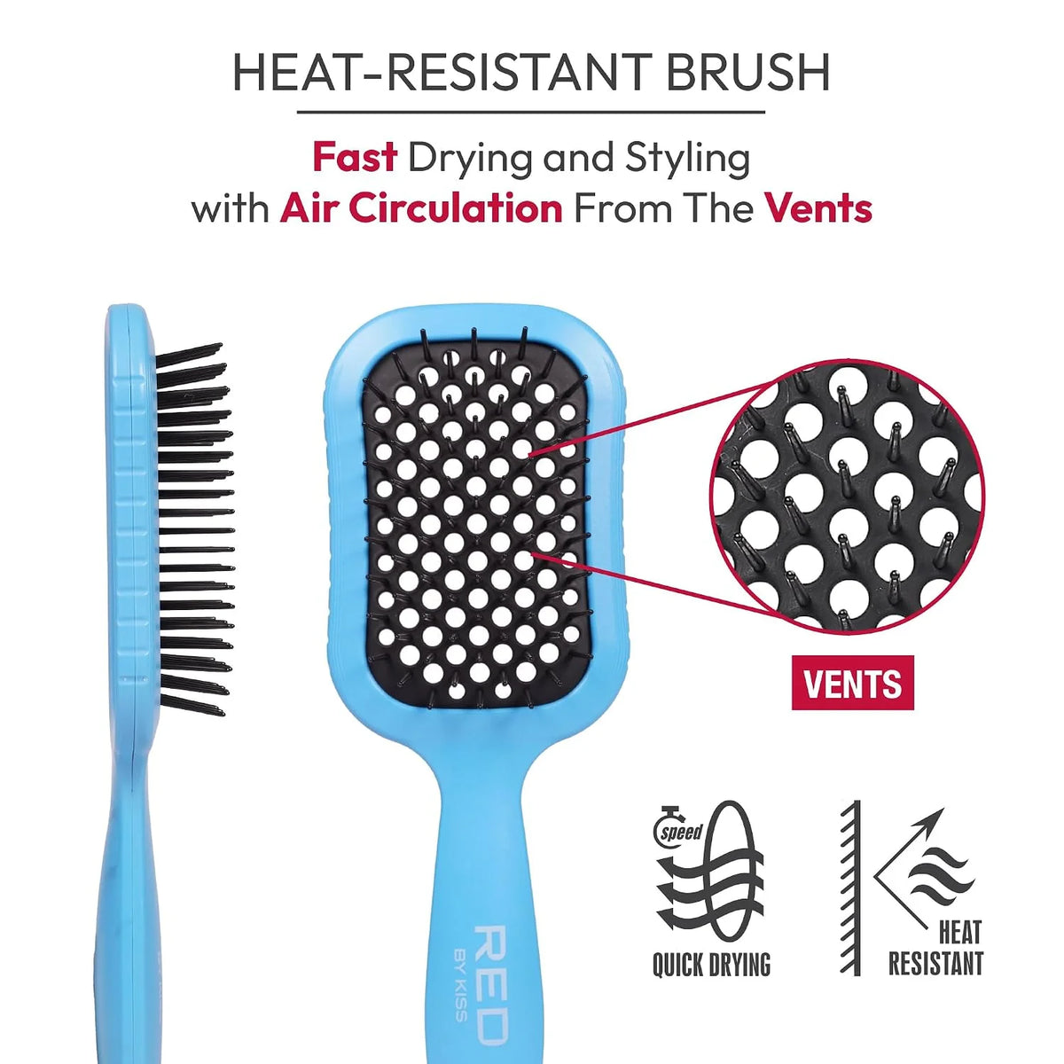 RED by Kiss Dry Vent Heat-Resistant Hair Brush, Detangling Fast Blow Drying for Wet Dry Curly Thick Straight Hair, Vented Detangler for Women Men Children Kids (Yellow)
