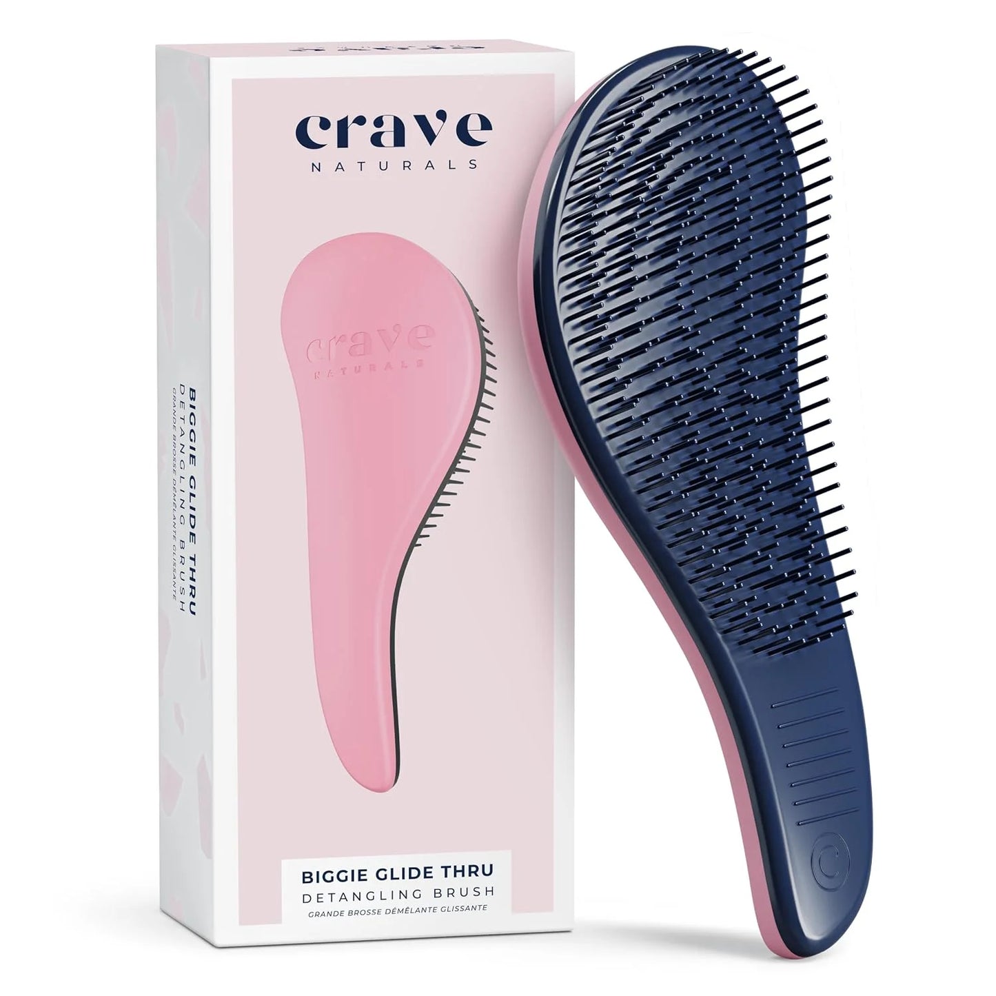 Crave Naturals Biggie Glide Thru Hair Brush - Detangler Brush for Curly, Straight, Wet or Dry Hair - Gentle Detangling Brushes for Adults, Kids, Toddlers - Hair Accessories for Women, 8.4x3.4" - Black