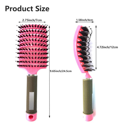 2 PACK Boar Bristle Hair Brush No Pull Curved Vented Hair Brushes Detangler Brush Fast Blow Drying Hair Brush for Kids Men Women Wet Dry Long Thin Thick Curly Tangled Hair (pink+green)