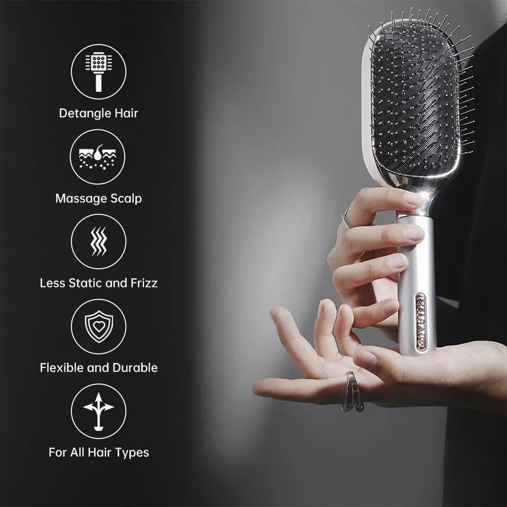 Melbang Hair Brush for Thick Curly Thin Long Short Wet or Dry Hair Adds Shine and Makes Hair Smooth Hair Comb Paddle Hair Brush for Men Women Kid (Silver)
