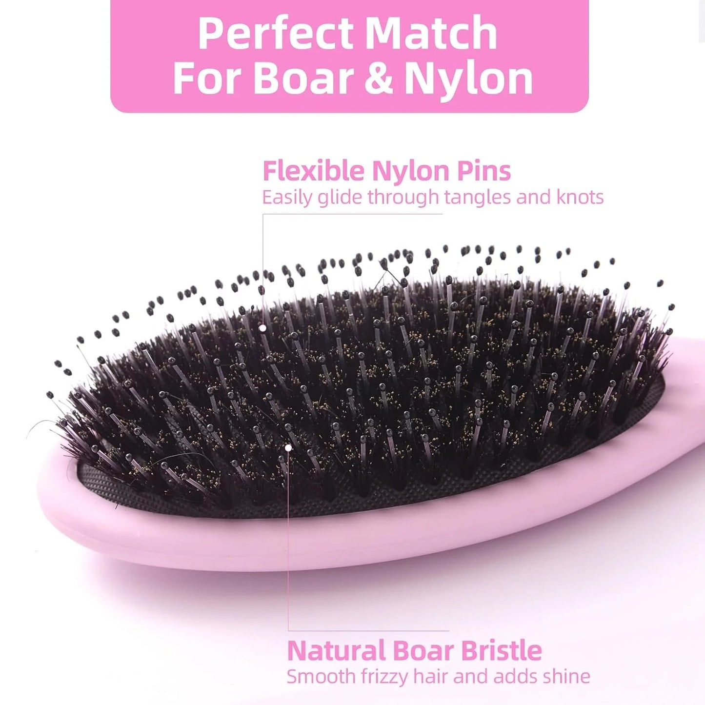 Boar Bristles Hair Brush for Women and Men, Detangling Hair Brush for Smoothing Massage Add Shine, Nylon&Boar Bristles Detangler brush for Hair Healthy (1 Pack-MintGreen)