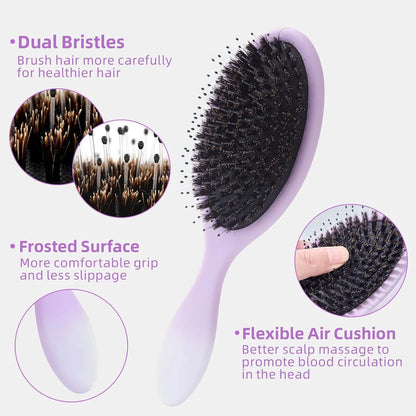 Boar Bristles Hair Brush for Women and Men, Detangling Hair Brush for Smoothing Massage Add Shine, Nylon&Boar Bristles Detangler brush for Hair Healthy (1 Pack-MintGreen)