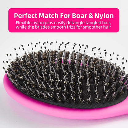 Boar Bristles Hair Brush for Women and Men, Detangling Hair Brush for Smoothing Massage Add Shine, Nylon&Boar Bristles Detangler brush for Hair Healthy (1 Pack-MintGreen)