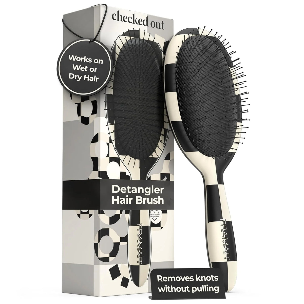 FRAMAR Checkered Hair Brush Detangler, Wet Hair Brushes For Women – Pink