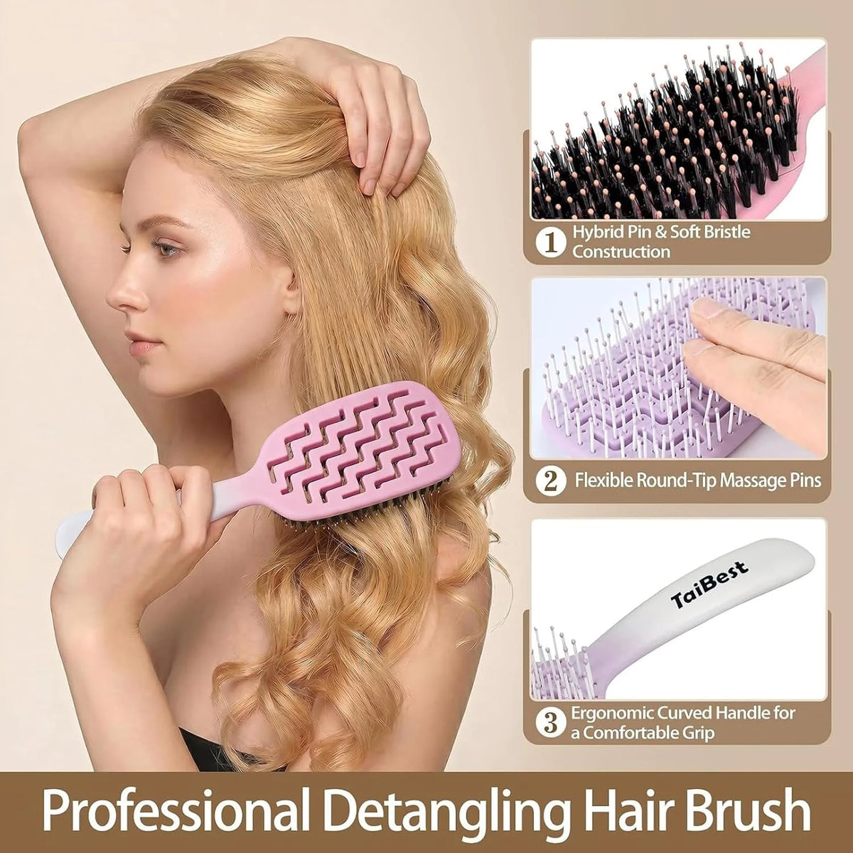 Boar Bristle Hair Brush Set – Wet/Dry Detangler for All Hair Types