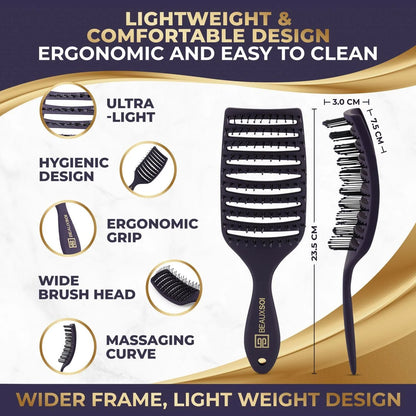 BEAUXSOI Vented Detangling Brush for Wet or Dry, Thick, Coily, and Curly Hair | Curved Vent Brush for Blow Drying