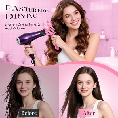 Boar Bristle Hair Brush Curved Vented Detangler Brush Faster Blow Drying, Paddle Detangling Brush for Women Men Kids Wet Dry Long Curly Thick Straight Hair, Make Hair Shiny and Healthier(Purple+Green)