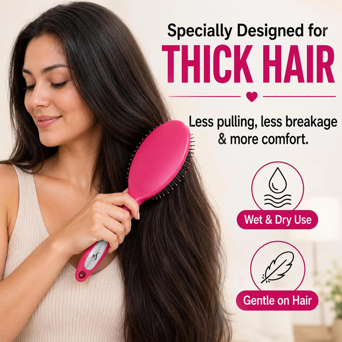 HerStyler Purple Hair Brush Detangler -Pain Free, No Breakage