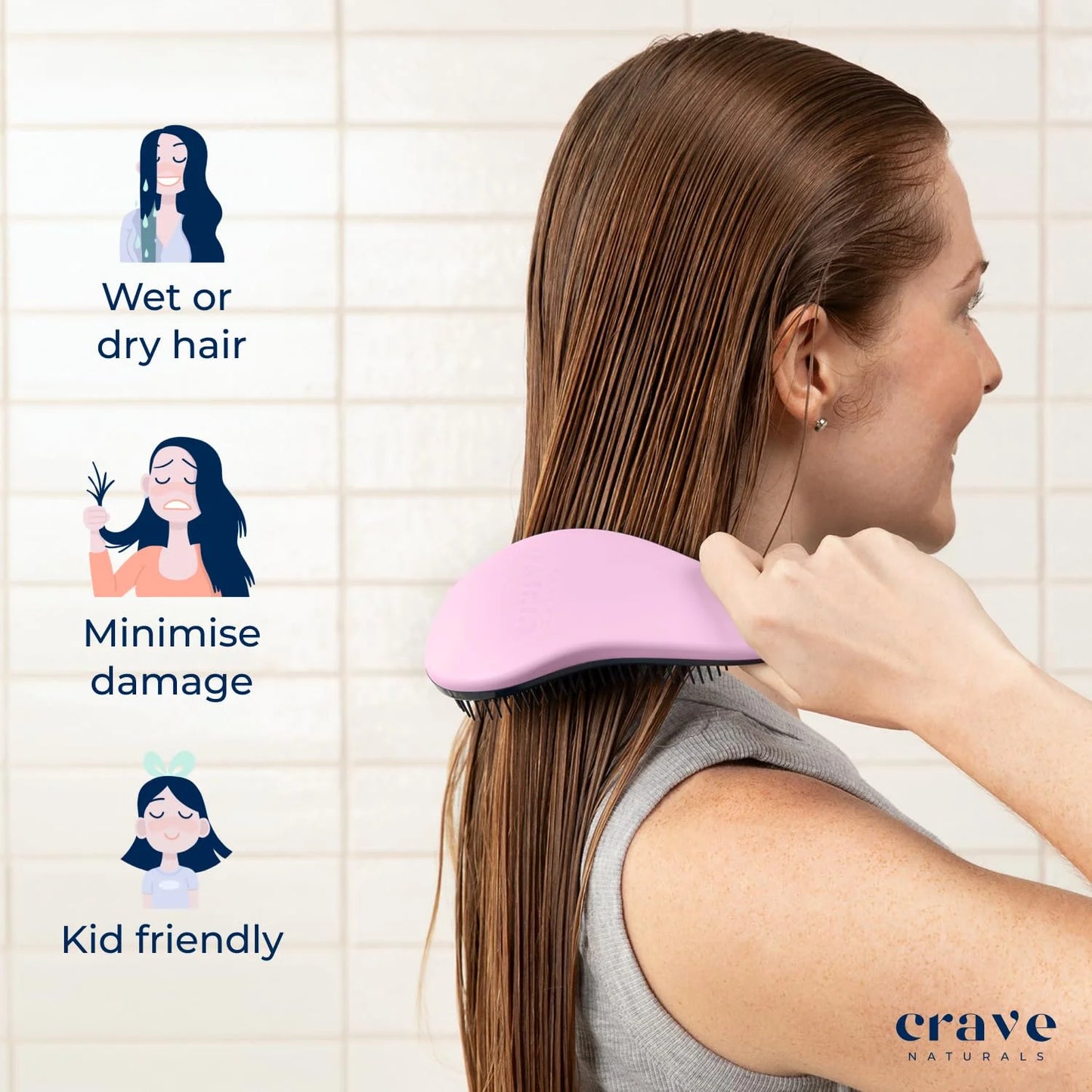 Crave Naturals Biggie Glide Thru Hair Brush - Detangler Brush for Curly, Straight, Wet or Dry Hair - Gentle Detangling Brushes for Adults, Kids, Toddlers - Hair Accessories for Women, 8.4x3.4" - Black
