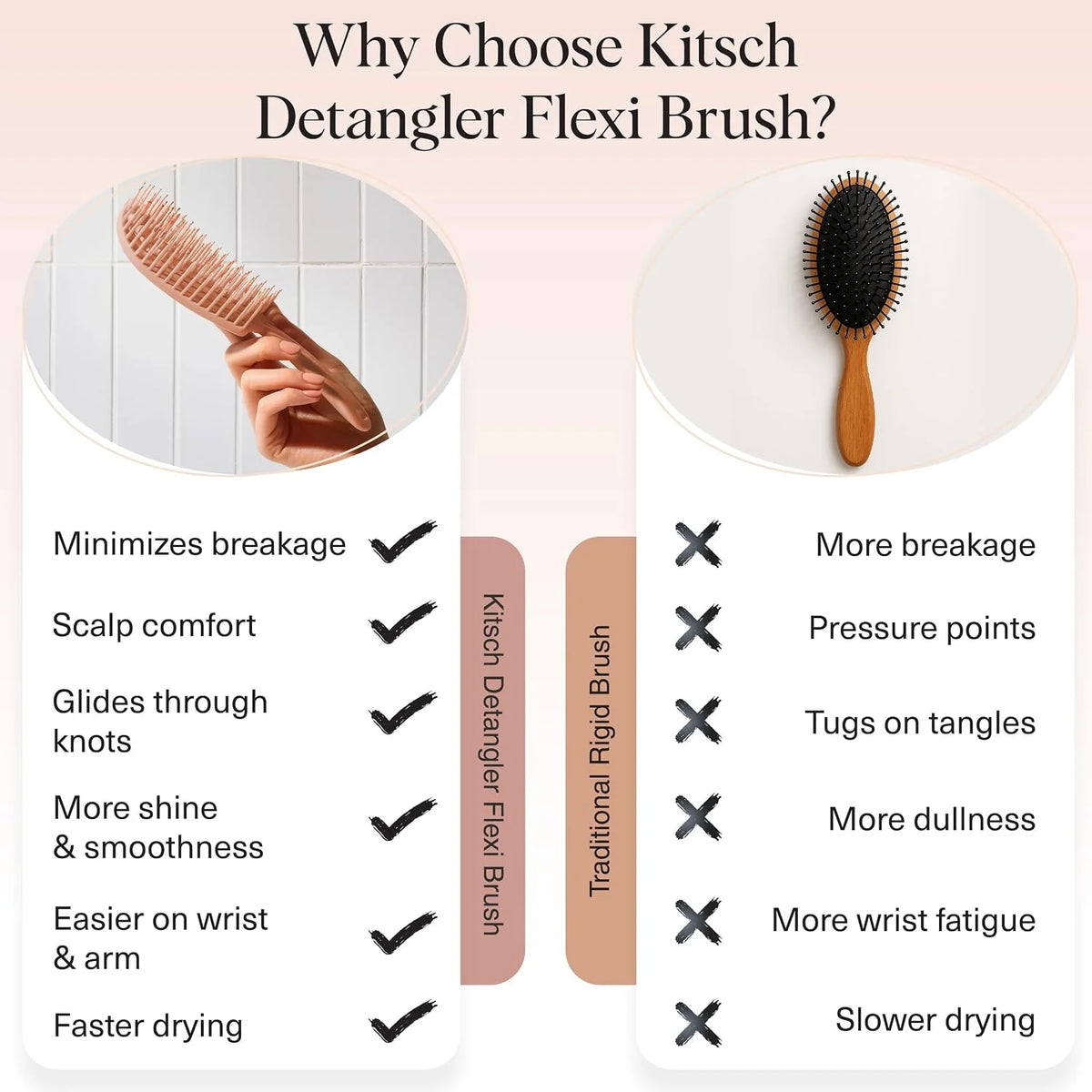 Kitsch Flexi Flow Detangler Brush, Hair Brushes For Women - Terracotta