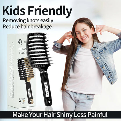 HIPPIH Boar Bristle Hair Brush Set of 2, Detangling Smoothing for Wet & Dry