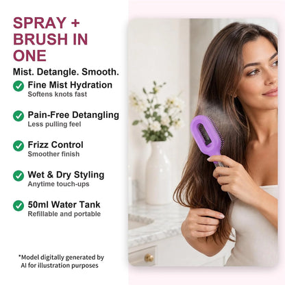 Hair Brush with Water Spray, 2-in-1 Misting Detangler for Curly Hair