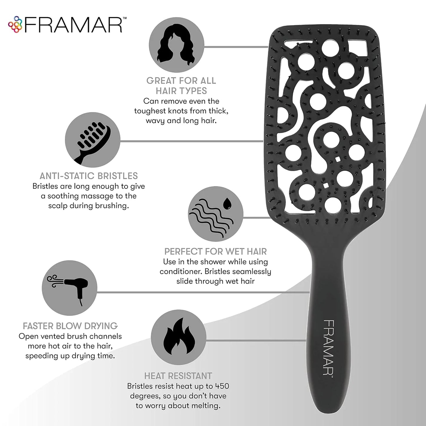 FRAMAR Professional Vented Hair Brush, Curved Hair Brush For Blow Drying