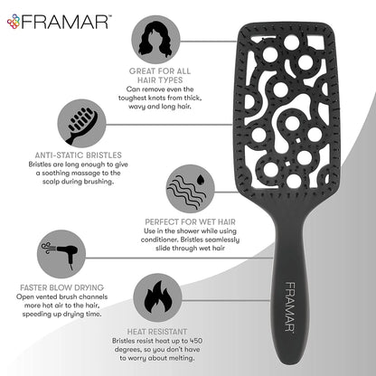 FRAMAR Professional Vented Hair Brush, Curved Hair Brush For Blow Drying