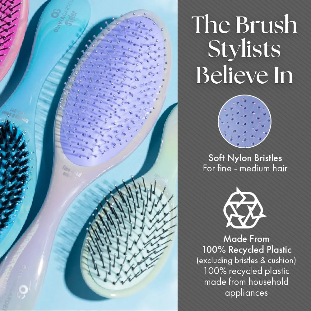 Olivia Garden Aurora Detangler Brush for Wet and Dry Fine to Medium Hair - Detangling Brush for Women, Men, Kids