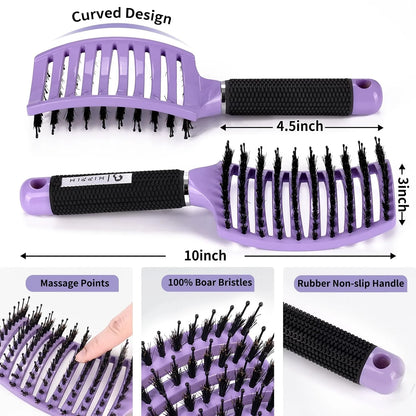 HIPPIH Boar Bristle Hair Brush Set of 2, Detangling Smoothing for Wet & Dry