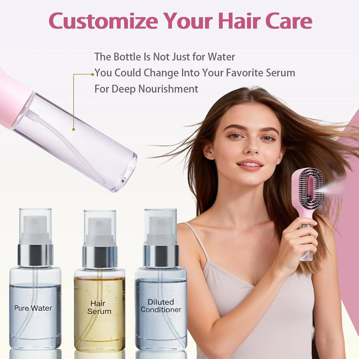 Hair Brush with Water Spray - 2-in-1 Detangler Brush for Frizz Control