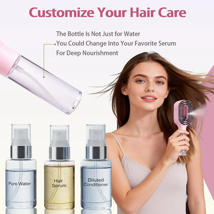 Hair Brush with Water Spray - 2-in-1 Detangler Brush for Frizz Control