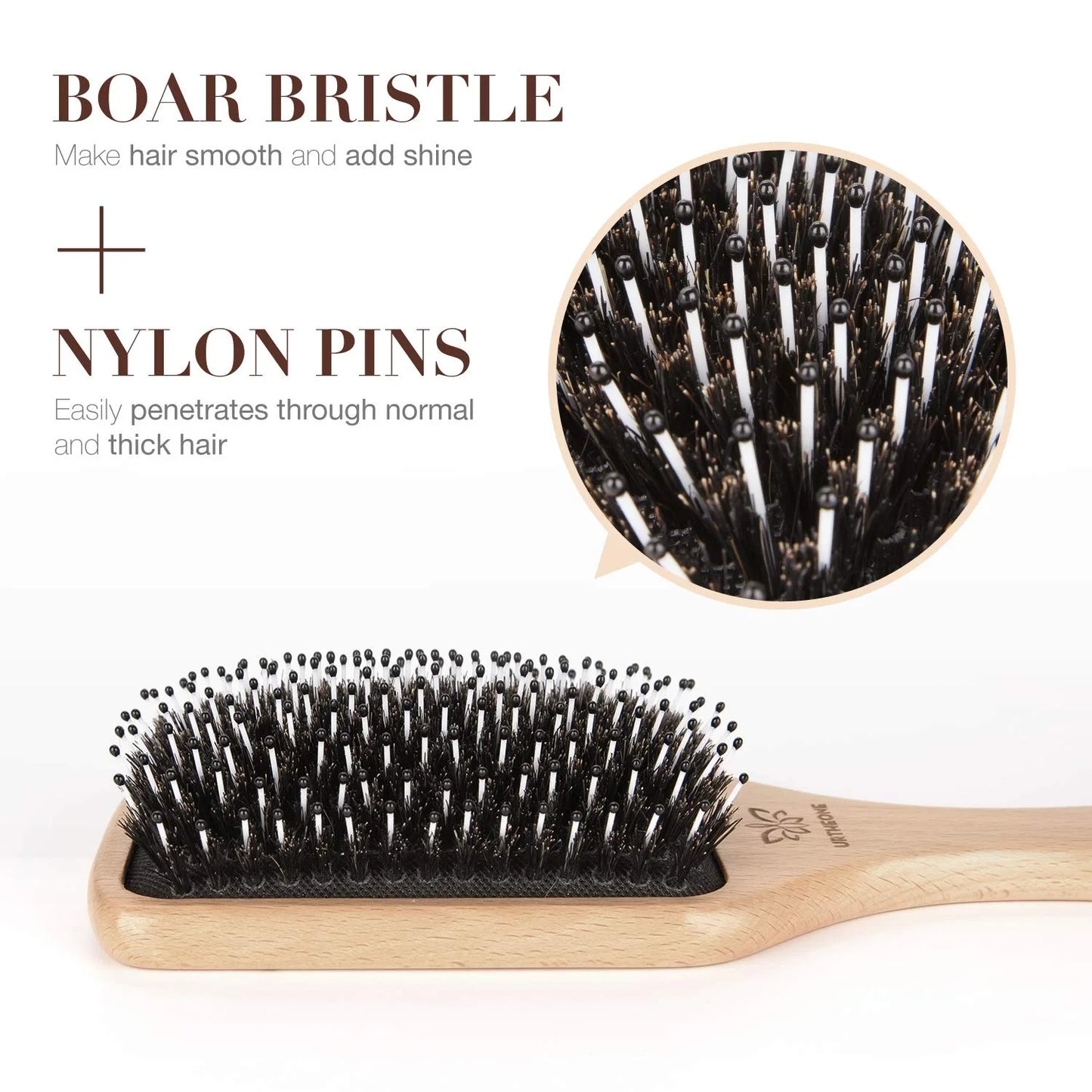 URTHEONE Hair Brush,Boar Bristle Hair Brushes and Styling Comb Set for Women Men Kids, Best Natural Wooden Paddle Hairbrush for Wet or Dry Hair Detangling Smoothing Massaging