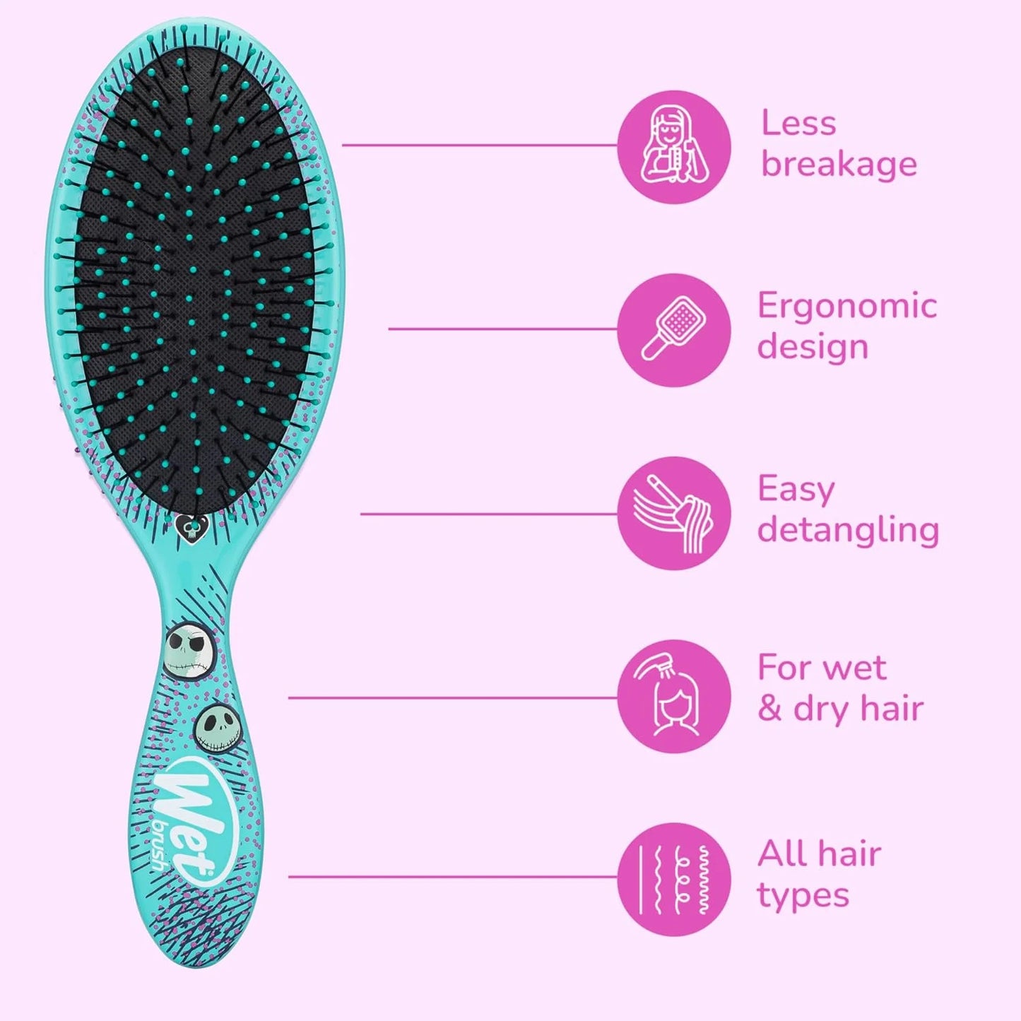 Wet Brush Detangle & Style Duo Kit, Jack Skellington (Nightmare Before Christmas) - IntelliFlex Bristles - Detangling Brush Glides Through Tangles For Wet & Dry Hair, 1 Hair Brush & 1 Coil Scrunchie