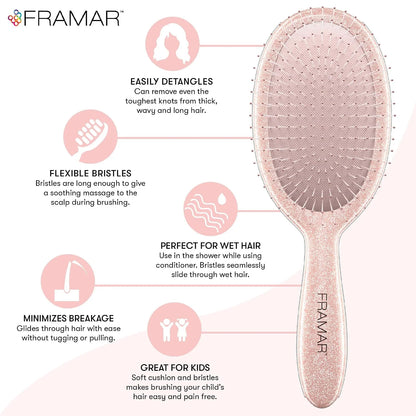 FRAMAR Checkered Hair Brush Detangler, Wet Hair Brushes For Women – Pink