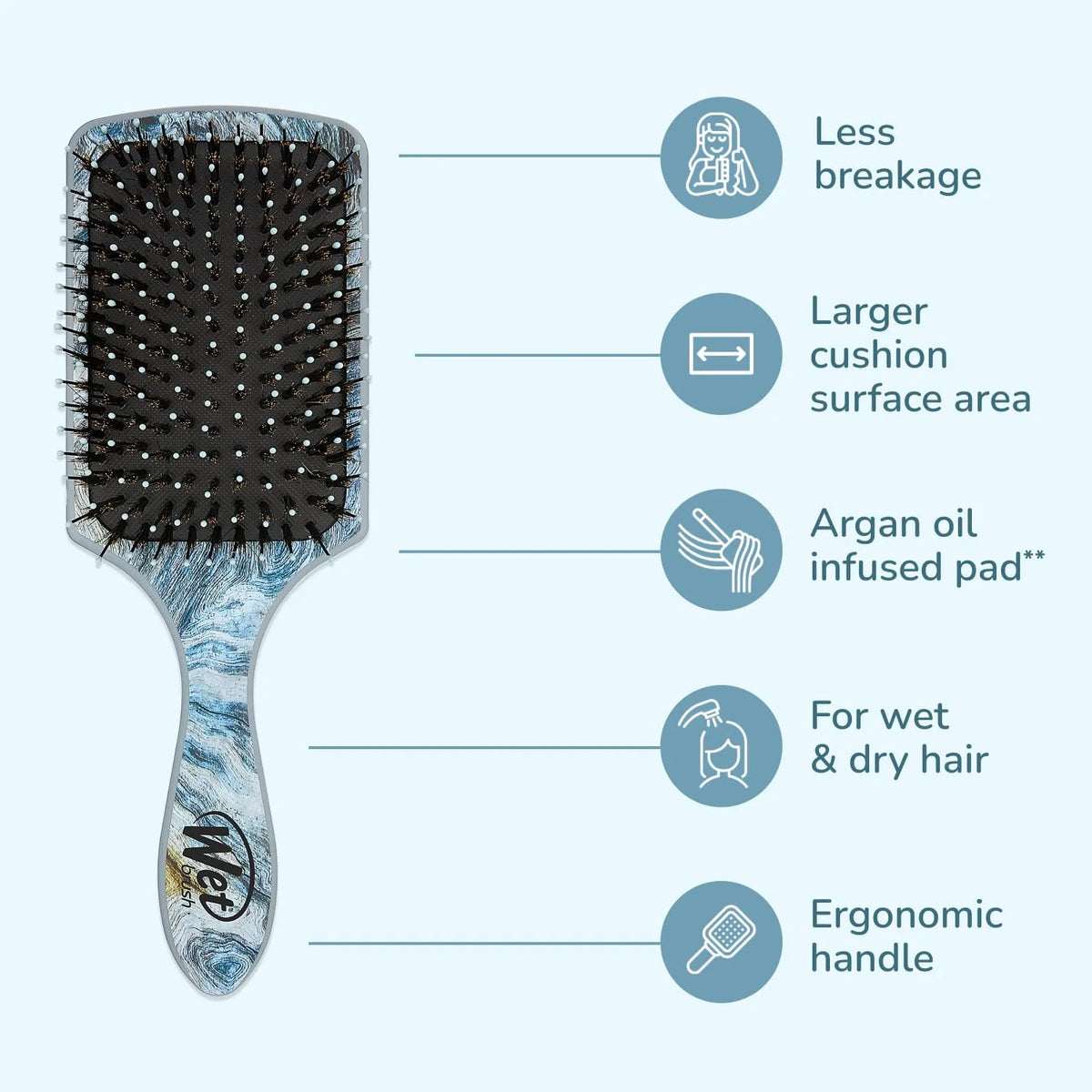 Wet Brush Paddle Shine Enhancer with Argan Oil, Distressed Wood - Ultra-Soft IntelliFlex Detangling Bristles with Boar Bristles For A Smooth & Shiny Finish - Pain-Free Hair Brush For Women & Men