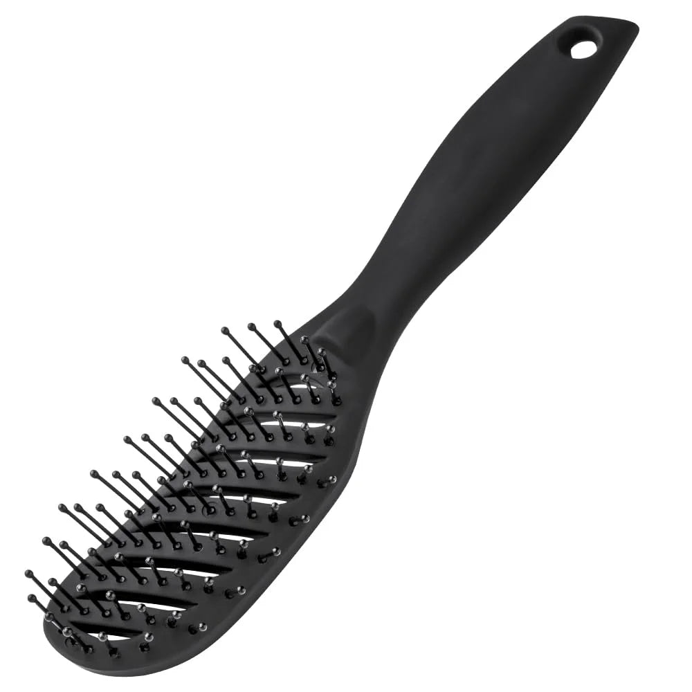 Vented Styling Brush with Ball-Tipped Bristles for Blow Drying Wet, Short, Curly, or Straight Hair for Men and Women (Black)