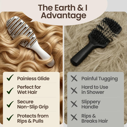 Earth & I Pain-Free Flex Detangler: Wet/Dry Curly Hair Brush, Teal Blue