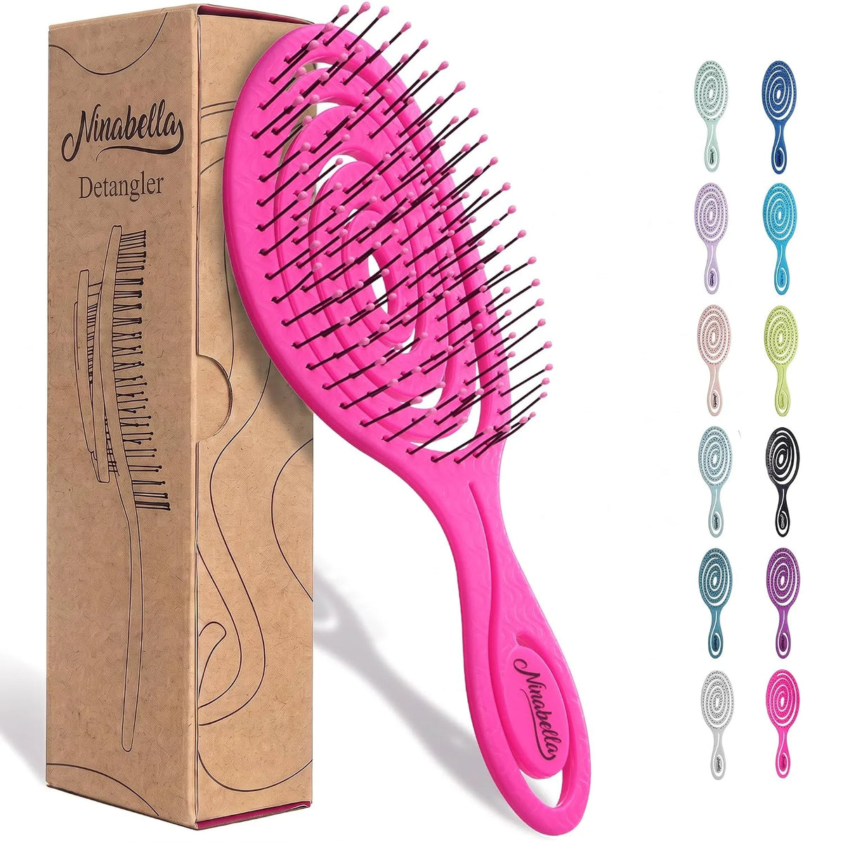 Ninabella Detangler Brush - No Tangle Hair Brush for Women, Fine, Thick and Long Hair - Hairbrush for Wet and Dry Hair, Gentle on the Scalp - Light Blue