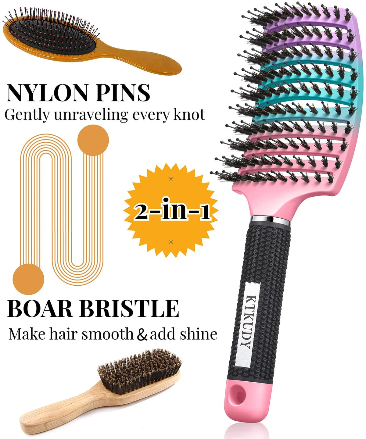 Detangling Brush for Women & Kids, Wet & Dry Hair, All Hair Types