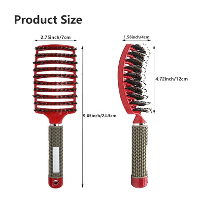 2 PACK Boar Bristle Hair Brush No Pull Curved Vented Hair Brushes Detangler Brush Fast Blow Drying Hair Brush for Kids Men Women Wet Dry Long Thin Thick Curly Tangled Hair (pink+green)