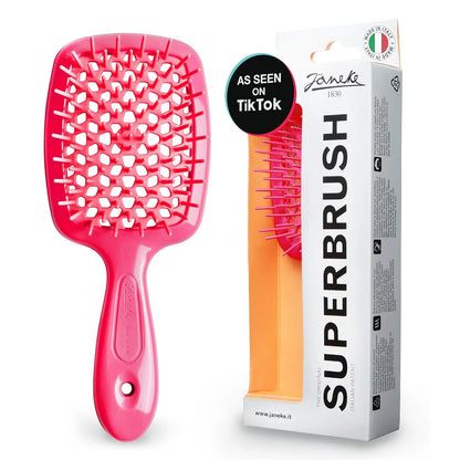 Janeke J-Brush Detangling Comb for Curly and Wavy Hair – Wide Tooth J-Shape Brush for Wet and Dry Use – Anti-Frizz, Lightweight and Gentle on Scalp – Made in Italy Professional Styling Tool (Black)