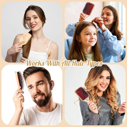 URTHEONE Hair Brush,Boar Bristle Hair Brushes and Styling Comb Set for Women Men Kids, Best Natural Wooden Paddle Hairbrush for Wet or Dry Hair Detangling Smoothing Massaging