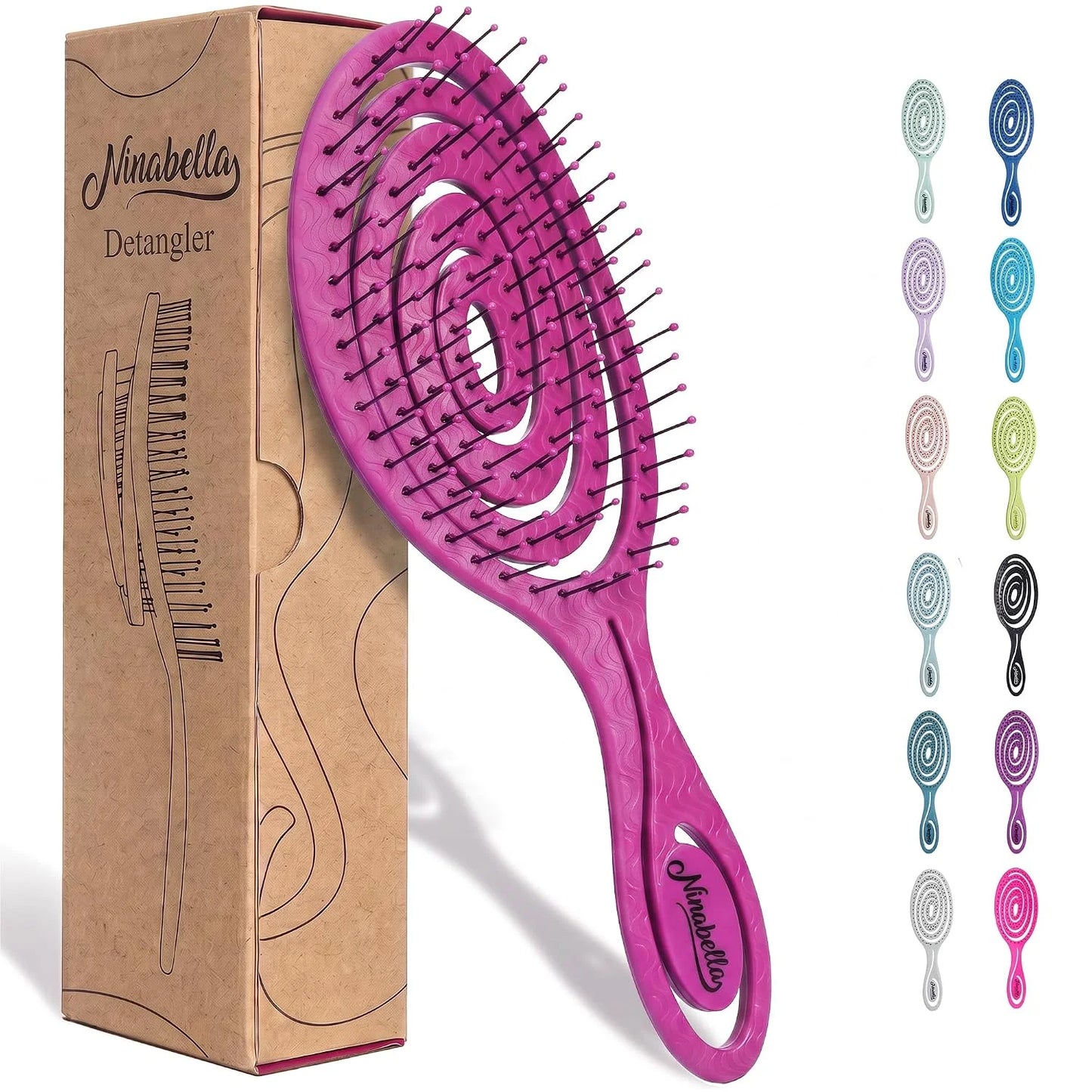 Ninabella Detangler Brush - No Tangle Hair Brush for Women, Fine, Thick and Long Hair - Hairbrush for Wet and Dry Hair, Gentle on the Scalp - Light Blue
