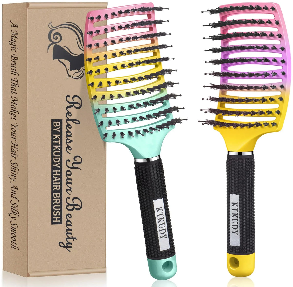 2 Pack Detangling Brushes for Women & Kids, Wet & Dry Hair, All Hair Types