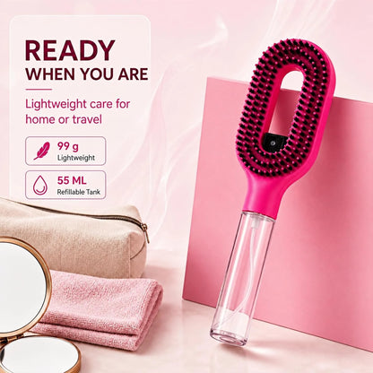 2-in-1 Hair Brush with Water Spray Mister, Fine Mist Spray Brush for Hair Detangling Wet & Dry, Liquid Spraying Hairbrush for Curly Thick Hair & Kids (Sky Blue)