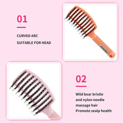2 Pack Detangling Brush Getting Knots Out without Pain Adds Shine and Makes Hair Smooth,Detangler Boar Bristle Hair Brush for Adult & Kids Wet or Dry Hair(Green&Pink)