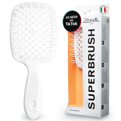 Janeke J-Brush Detangling Comb for Curly and Wavy Hair – Wide Tooth J-Shape Brush for Wet and Dry Use – Anti-Frizz, Lightweight and Gentle on Scalp – Made in Italy Professional Styling Tool (Black)