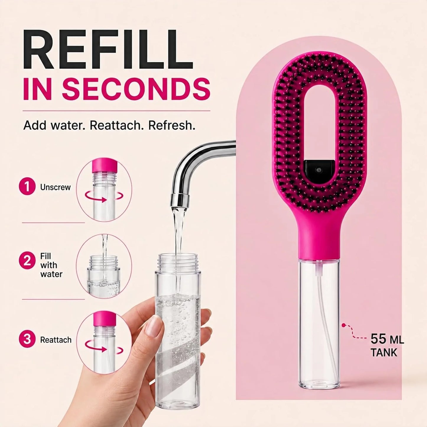 2-in-1 Hair Brush with Water Spray Mister, Fine Mist Spray Brush for Hair Detangling Wet & Dry, Liquid Spraying Hairbrush for Curly Thick Hair & Kids (Sky Blue)