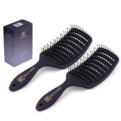BEAUXSOI Vented Detangling Brush for Wet or Dry, Thick, Coily, and Curly Hair | Curved Vent Brush for Blow Drying