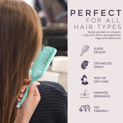 Crave Naturals Detangling Hair Brush - Lightweight Vented Cushion Curly hair brush with Gentle Bristles for Wet and Dry Hair - detangling brush for All Hair Types - Turquoise