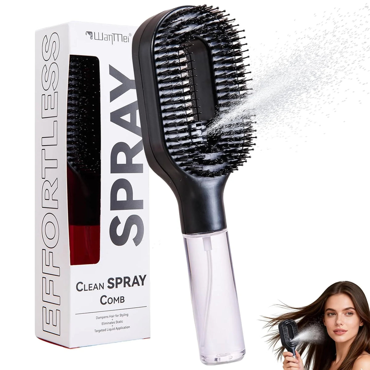 Hair Brush with Water Spray - 2-in-1 Detangler Brush for Frizz Control