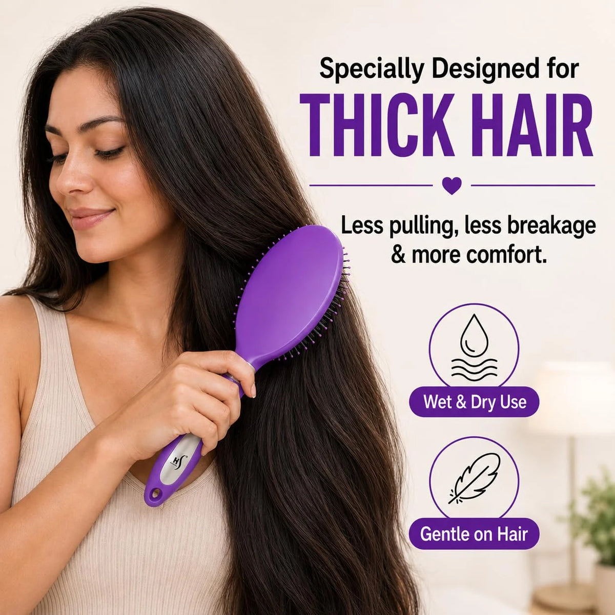 HerStyler Purple Hair Brush Detangler -Pain Free, No Breakage
