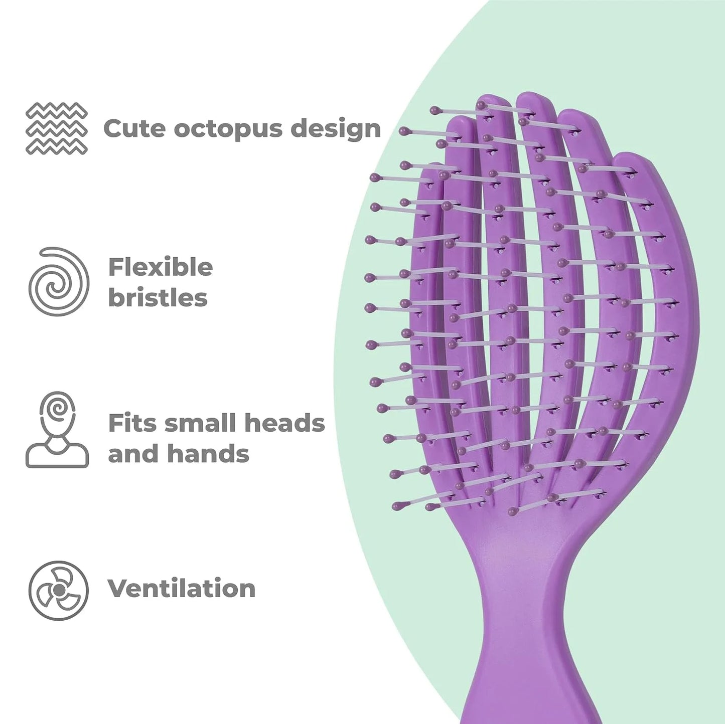 Ninabella Mini Detangling Hairbrush - Cute Colorful Octopus Detangle Brush - For Blow Dry or Brushing Wet Tangled Hair - Detangler Hair Brush - Small Hairbrushes - Rose