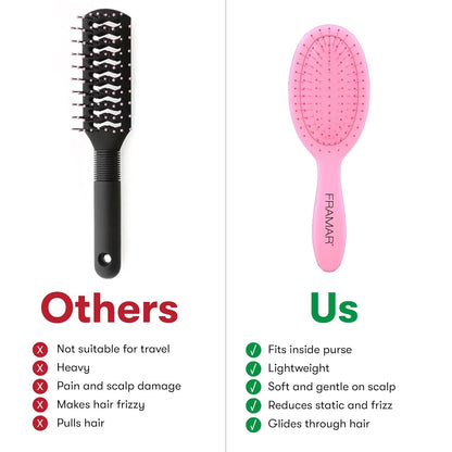 FRAMAR Checkered Hair Brush Detangler, Wet Hair Brushes For Women – Pink