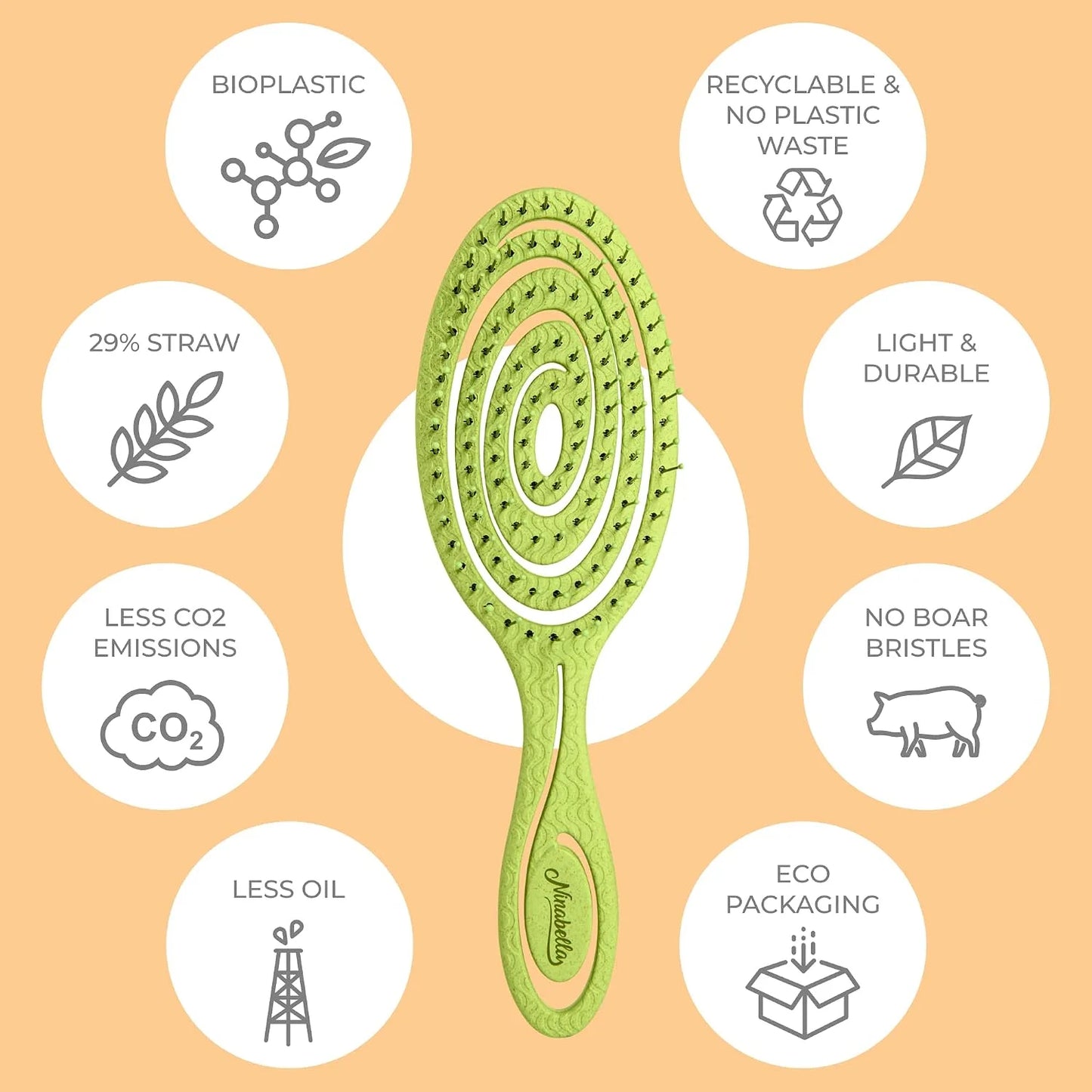 Ninabella Detangler Brush - No Tangle Hair Brush for Women, Fine, Thick and Long Hair - Hairbrush for Wet and Dry Hair, Gentle on the Scalp - Light Blue