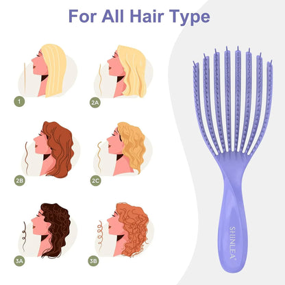 SHINLEA Detangler Brush for Curly Hair, Wet Dry Detangling Hair Brush for Thick Thin Wavy Hair, Gentle Detangle Hairbrush Reduces Breakage for Women Men Kids (Purple)