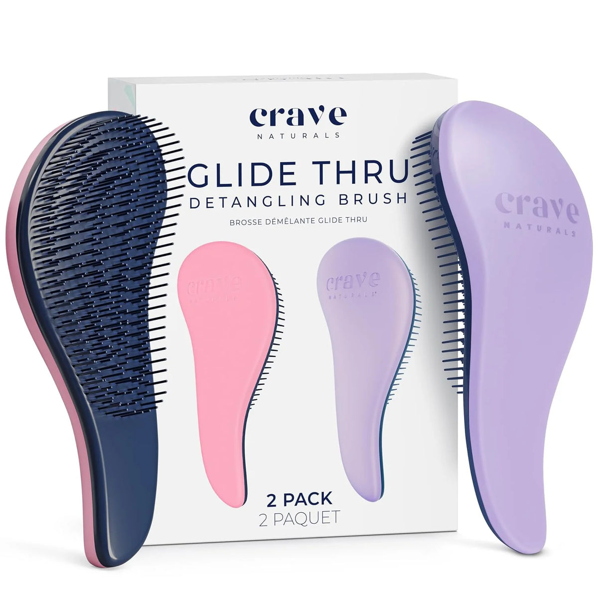 Crave Naturals Biggie Glide Thru Hair Brush - Detangler Brush for Curly, Straight, Wet or Dry Hair - Gentle Detangling Brushes for Adults, Kids, Toddlers - Hair Accessories for Women, 8.4x3.4" - Black