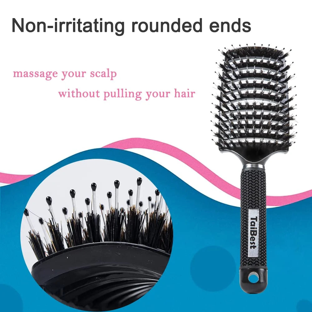 Boar Bristle Hair Brush Set – Wet/Dry Detangler for All Hair Types