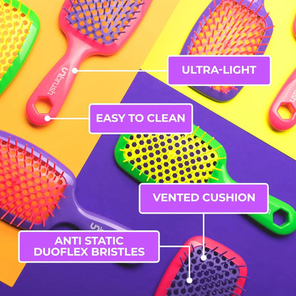 FHI Heat UNbrush Detangling Brush for Pain-Free Brushing on All Wet or Dry Hair Types — Durable DuoFlex Anti-Static Bristles, Lightweight Handle, Vented Hair Brush